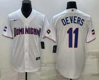 Men%27s Dominican Republic Baseball #11 Rafael Devers 2023 White World Baseball Classic Stitched Jerseys